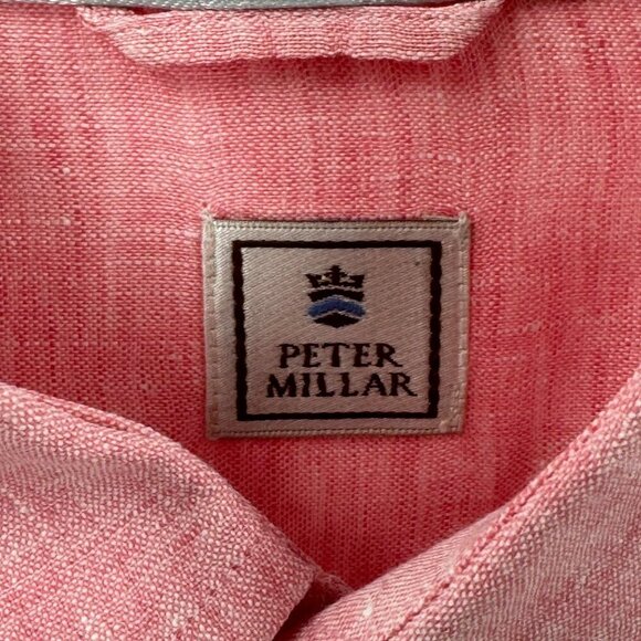 Peter Millar Pink 100% Linen Button Down Short Sleeve Shirt Mens Size XL - Picture 3 of 6